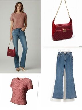 Gucci Red Monogram Bag + Adrianna Papell Silk Beaded Top + Flare Jeans Capsule